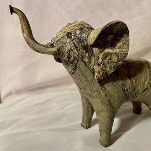 Vintage Paper Mache Glazed Elephant Figurine Lucky Elephant Handmade 5-1/2"